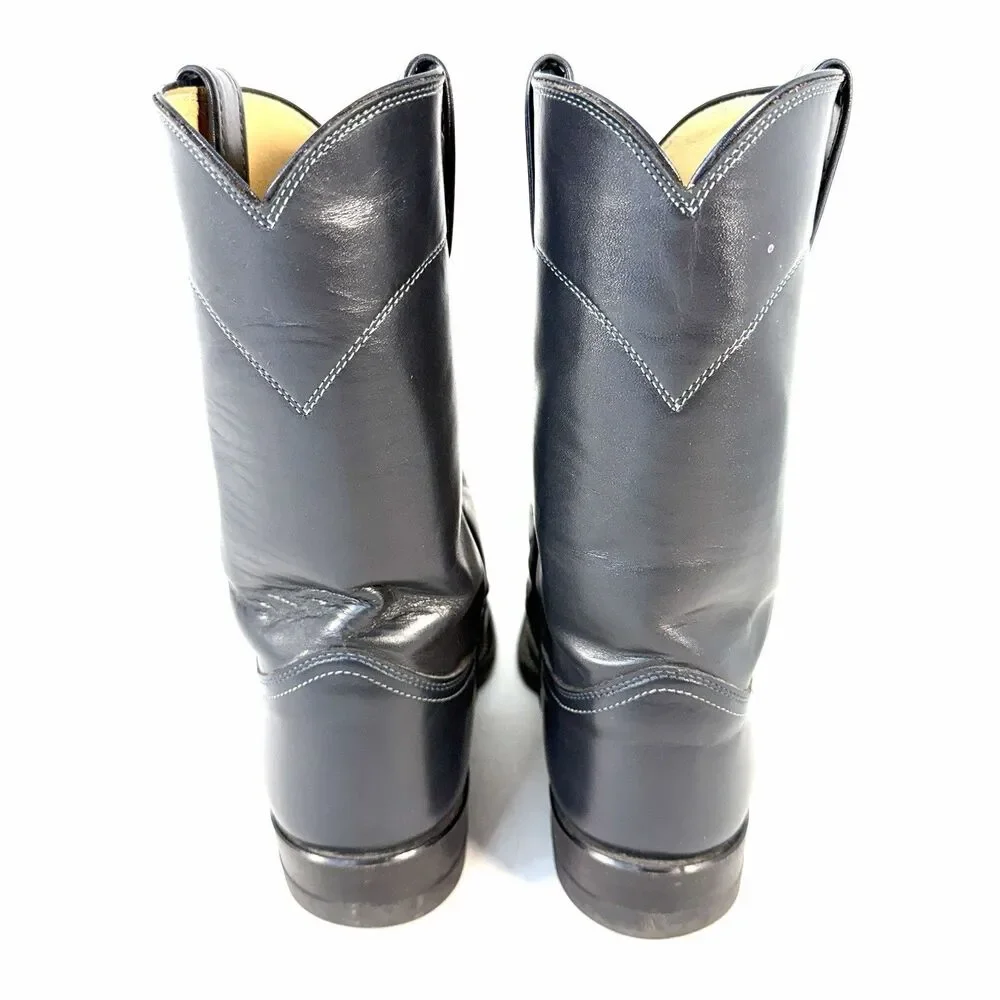 Vintage Justin Roper Men’s 8.5D Cowboy Western Boots Dark Blue Gray Leather 3024